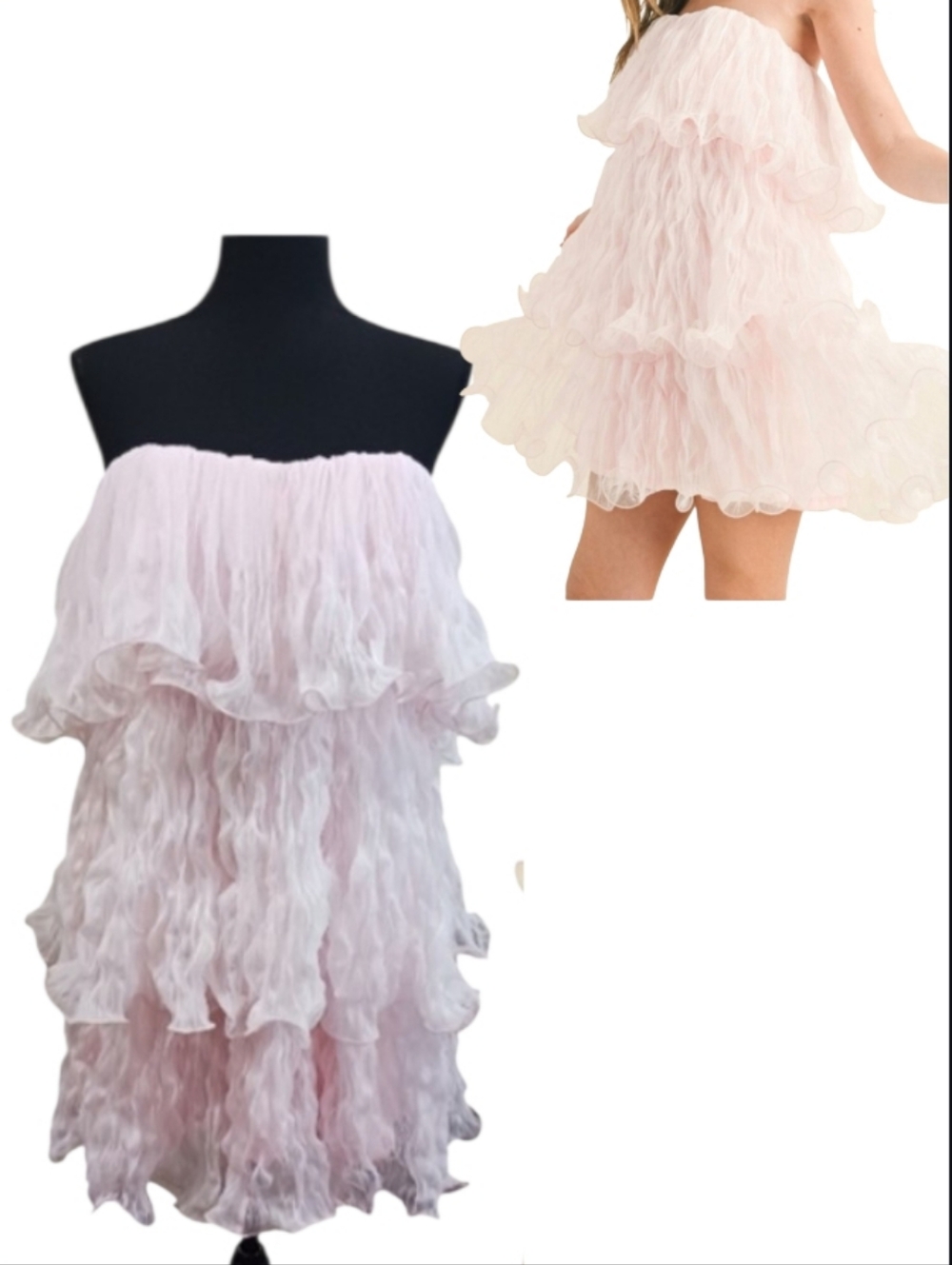 Crinkled Tulle Tiered Babydoll Dress Fairycore Coquette Swing